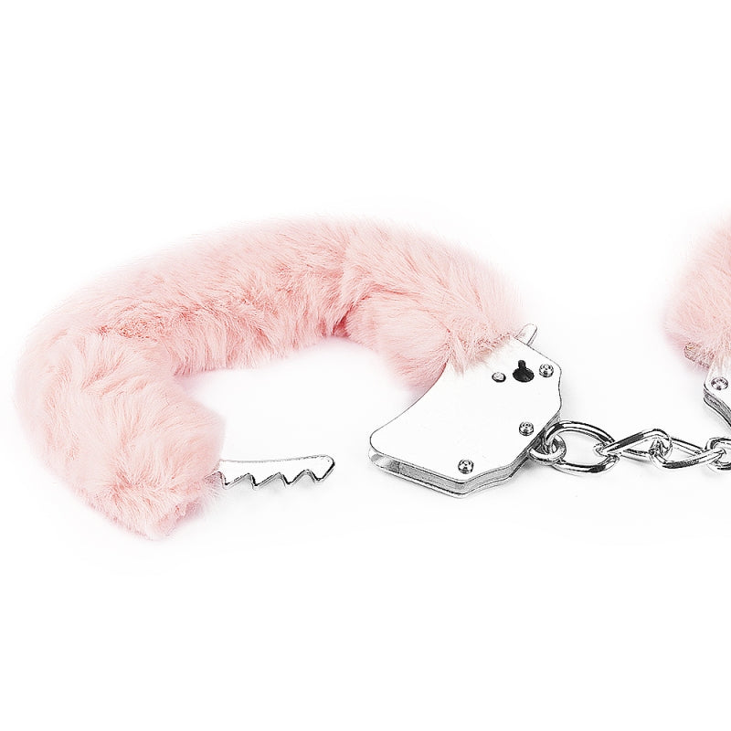 Металлические розовые наручники с мехом Fetish Pleasure Fluffy Handcuffs