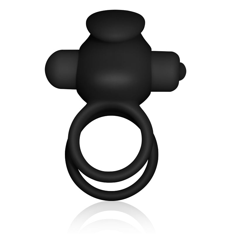 Вибро-насадка для пениса с эрекционными кольцами Power Clit Duo Silicone Cockring Black
