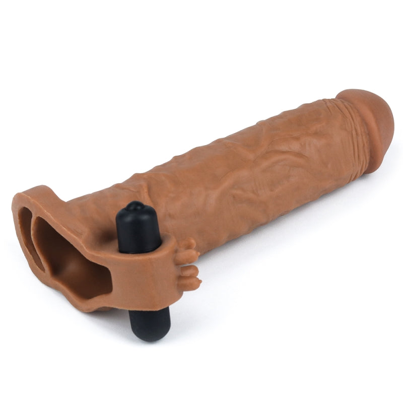 Вибронасадка на член удлиняющая Pleasure X Tender Vibrating Penis Sleeve Brown