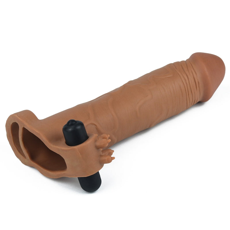 Насадка на член удлиняющая Pleasure X Tender Vibrating Penis Sleeve Brown