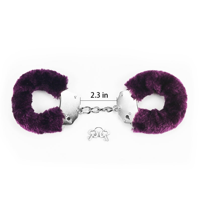 Металлические фиолетовые наручники с мехом Fetish Pleasure Fluffy Handcuffs