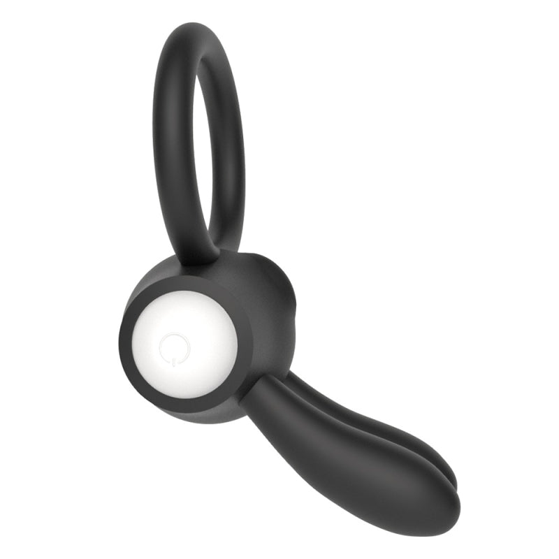 Черное эрекционное кольцо с вибрацией Power Clit Cockring Rabbit