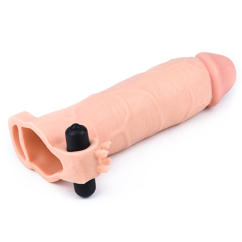 Удлиняющая вибро насадка на пенис телесная Pleasure X Tender Vibrating Penis Sleeve