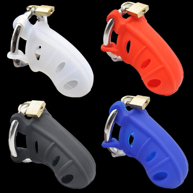 Мужской силиконовый пояс верности синий Male Silicone Chastity Cage