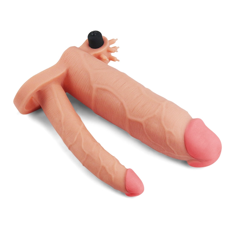 Насадка удлиняющая двойная с вибрацией Pleasure X Tender Vibrating Double Penis Sleeve