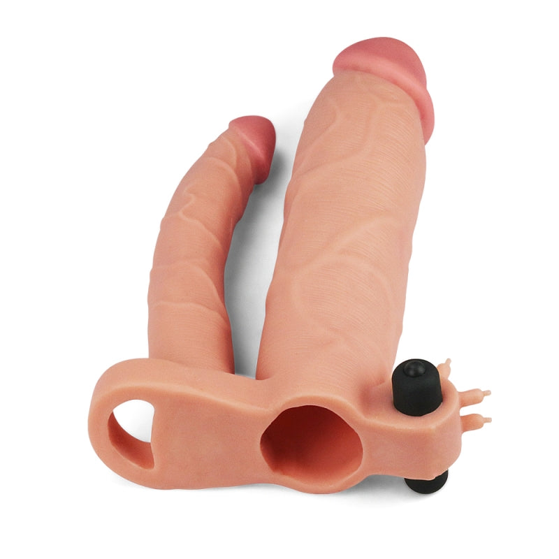 Насадка удлиняющая двойная с вибрацией Pleasure X Tender Vibrating Double Penis Sleeve