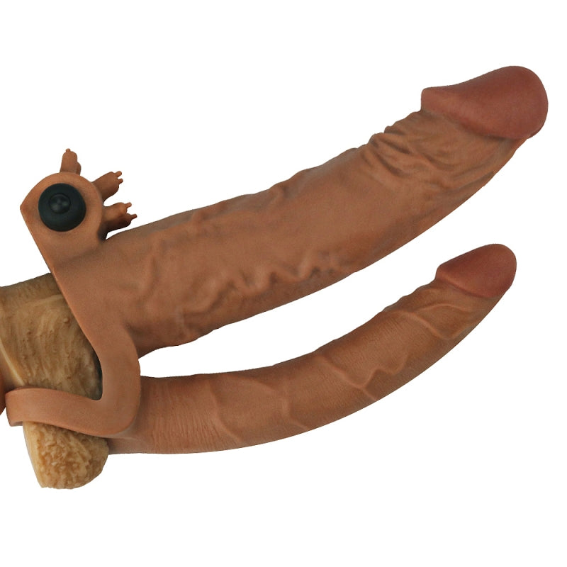 Насадка на пенис Pleasure X Tender Vibrating Double Penis Sleeve Brown