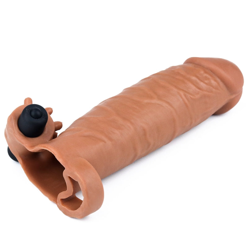 Удлиняющая вибронасадка на пенис Pleasure X Tender Vibrating Penis Sleeve Brown