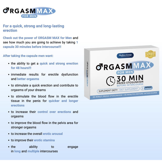 Капсулы для потенции Orgasm Max for Men Capsules 2шт