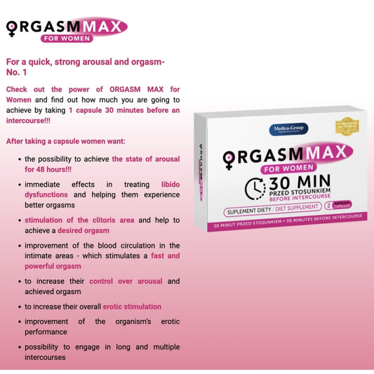Препарат для возбуждения и усиления ощущений Orgasm Max for Women Capsules 2шт