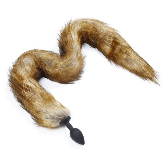 Черная силиконовая анальная пробка с длинным хвостом Silicone Butt Plug Fox Tail