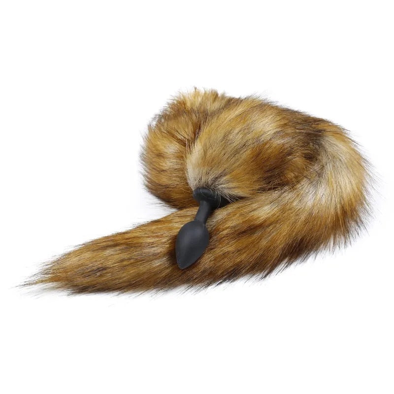 Черная силиконовая анальная пробка с длинным хвостом Silicone Butt Plug Fox Tail
