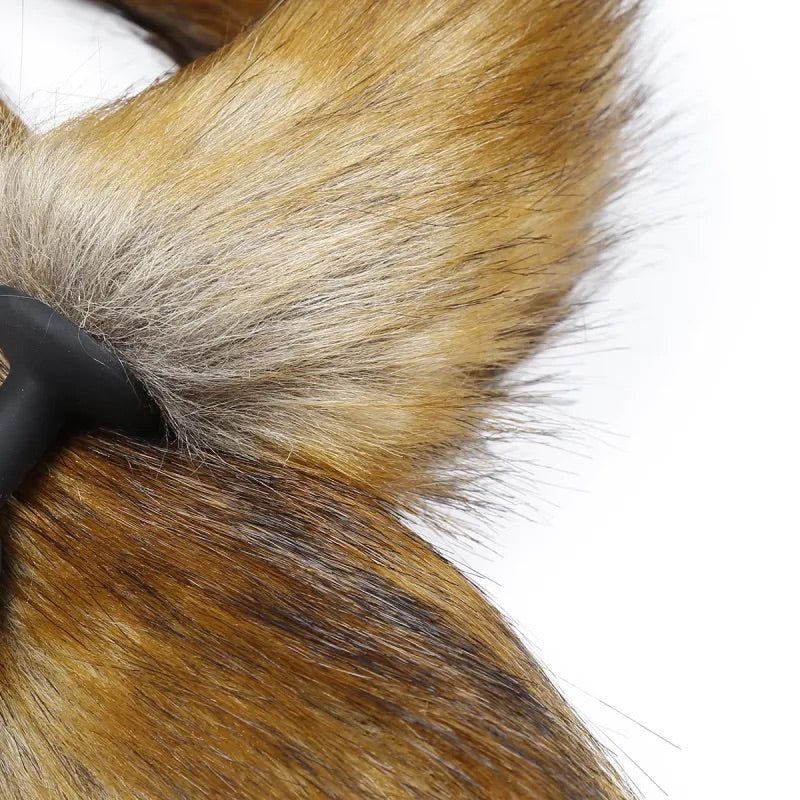 Черная силиконовая анальная пробка с длинным хвостом Silicone Butt Plug Fox Tail