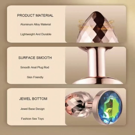 Граненная анальная пробка розовое золото с камнем Rose Gold Anal Plug Small