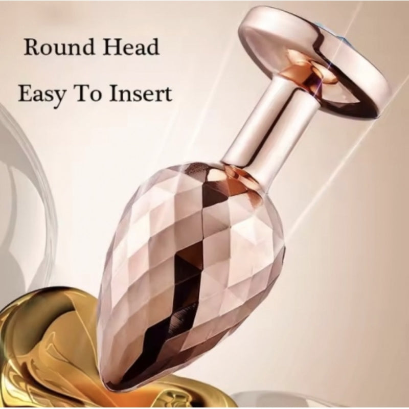 Граненная анальная пробка розовое золото с камнем Rose Gold Anal Plug Small