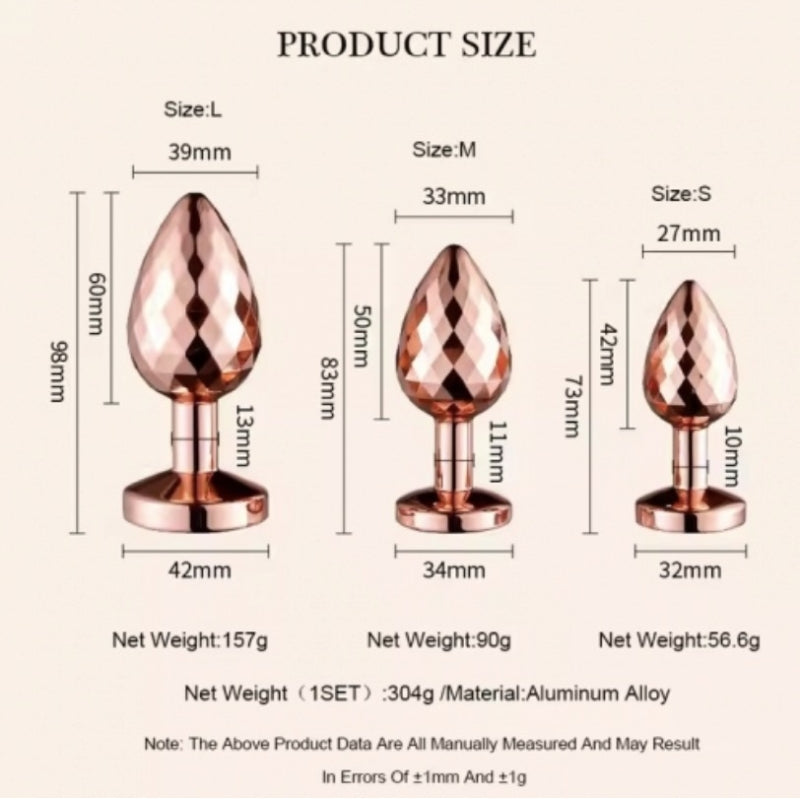 Граненная анальная пробка розовое золото с камнем Rose Gold Anal Plug Small
