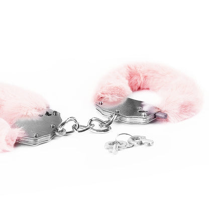 Металлические розовые наручники с мехом Fetish Pleasure Fluffy Handcuffs