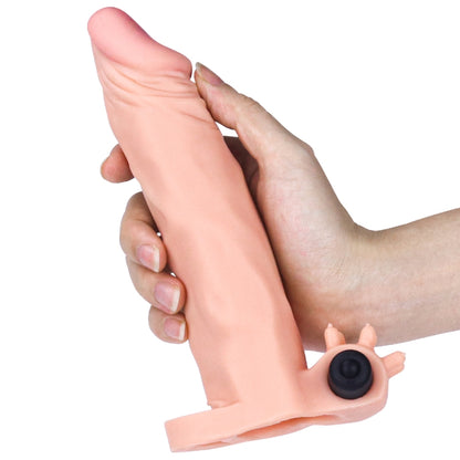 Супер-реалистичная телесная удлиняющая насадка для пениса Pleasure X Tender Vibrating Penis Sleeve