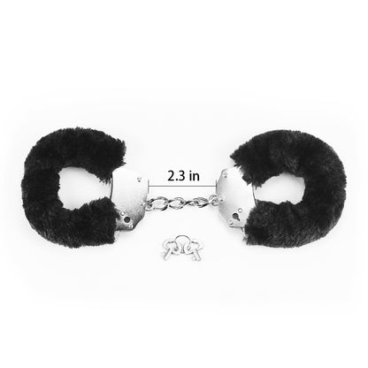 Металлические черные наручники с мехом Fetish Pleasure Fluffy Handcuffs