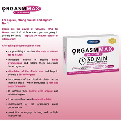 Препарат для возбуждения и усиления ощущений Orgasm Max for Women Capsules 2шт